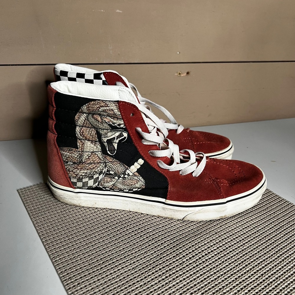 Vans Sk8-Hi Rattlesnake Checkerboard Red Black High Top Sneakers Mens 9